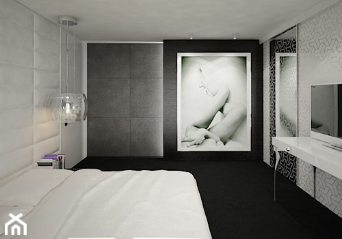 Dom B - projekt wnetrza - Średnia biała szara sypialnia, styl glamour - zdjęcie od Otwarte Studio Sztuka