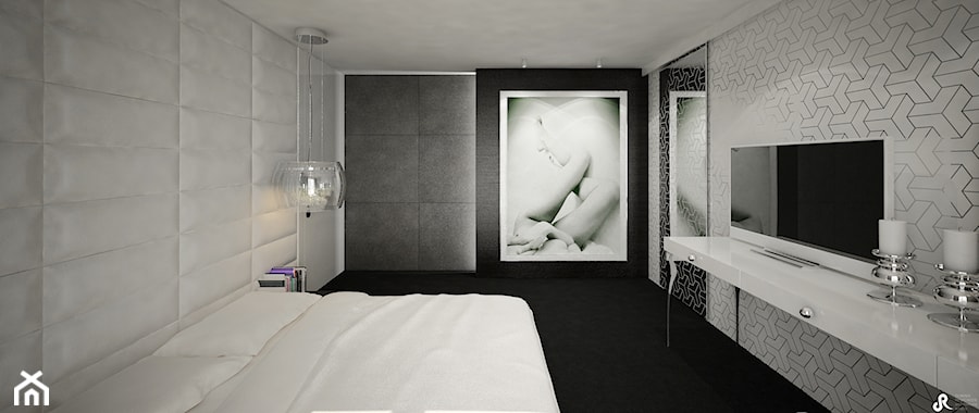 Dom B - projekt wnetrza - Średnia biała szara sypialnia, styl glamour - zdjęcie od Otwarte Studio Sztuka