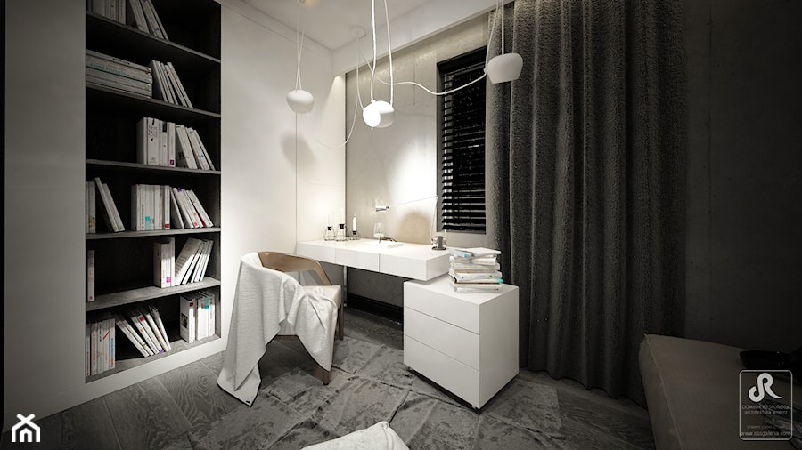 deep focus - Średnie z zabudowanym biurkiem szare biuro, styl nowoczesny - zdjęcie od Otwarte Studio Sztuka