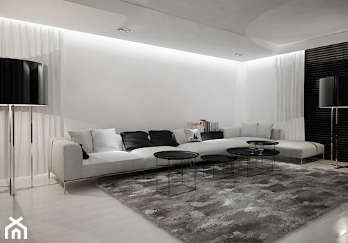 Dom B - projekt wnetrza - Duży biały salon, styl minimalistyczny - zdjęcie od Otwarte Studio Sztuka