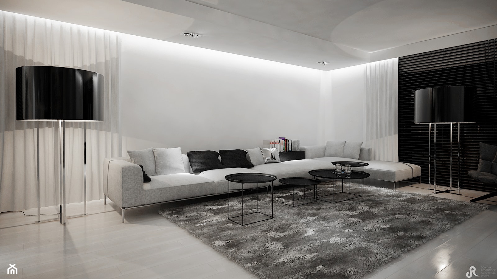 Dom B - projekt wnetrza - Duży biały salon, styl minimalistyczny - zdjęcie od Otwarte Studio Sztuka - Homebook