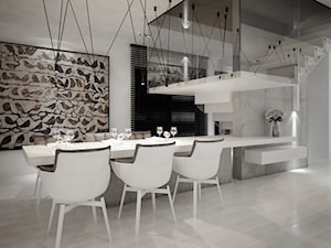 Dom B - projekt wnetrza - Duża biała jadalnia w salonie, styl minimalistyczny - zdjęcie od Otwarte Studio Sztuka