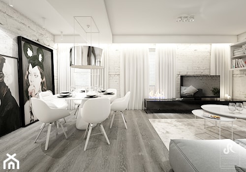 deep focus - Duża biała jadalnia w salonie, styl minimalistyczny - zdjęcie od Otwarte Studio Sztuka