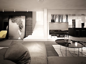 jazz house - Duży biały salon z kuchnią z jadalnią, styl minimalistyczny - zdjęcie od Otwarte Studio Sztuka