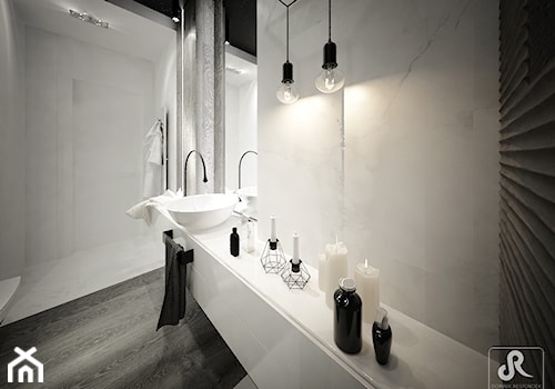 deep focus - Średnia bez okna z marmurową podłogą z punktowym oświetleniem łazienka, styl minimalistyczny - zdjęcie od Otwarte Studio Sztuka