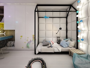 jazz house - Średni biały szary z panelami tapicerowanymi pokój dziecka dla dziecka dla dziewczynki, styl nowoczesny - zdjęcie od Otwarte Studio Sztuka
