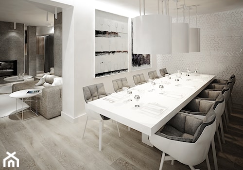 Lifting domu F - projekt wnetrza - Średnia biała jadalnia jako osobne pomieszczenie, styl nowoczesny - zdjęcie od Otwarte Studio Sztuka