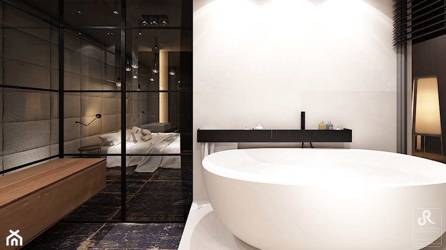 DRAFT WOOD - Średnia jako pokój kąpielowy łazienka z oknem, styl industrialny - zdjęcie od Otwarte Studio Sztuka