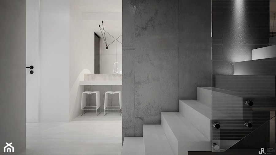 Dom B - projekt wnetrza - Schody jednobiegowe betonowe, styl minimalistyczny - zdjęcie od Otwarte Studio Sztuka