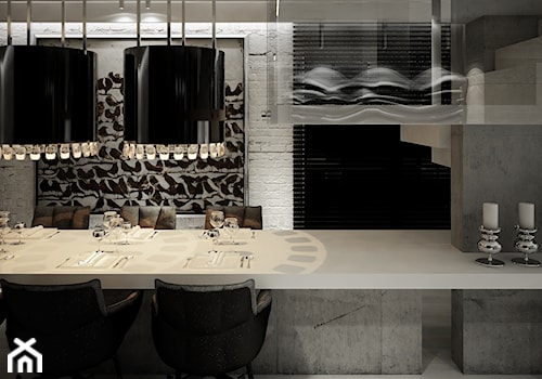 Dom B - projekt wnetrza - Średnia biała szara jadalnia w salonie, styl glamour - zdjęcie od Otwarte Studio Sztuka