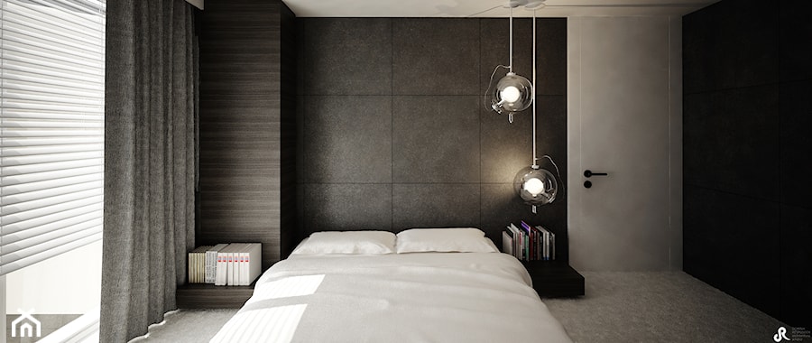 Dom B - projekt wnetrza - Średnia czarna sypialnia, styl minimalistyczny - zdjęcie od Otwarte Studio Sztuka