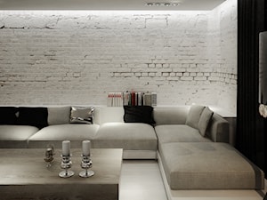 Dom B - projekt wnetrza - Średni biały czarny salon, styl glamour - zdjęcie od Otwarte Studio Sztuka
