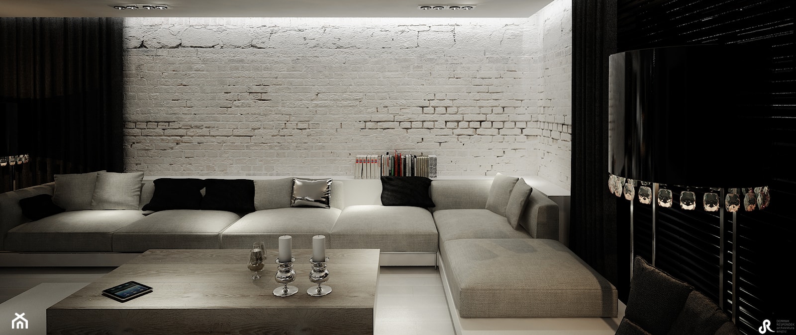 Dom B - projekt wnetrza - Średni biały czarny salon, styl glamour - zdjęcie od Otwarte Studio Sztuka - Homebook