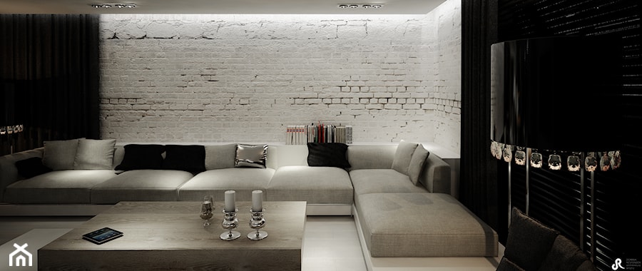 Dom B - projekt wnetrza - Średni biały czarny salon, styl glamour - zdjęcie od Otwarte Studio Sztuka