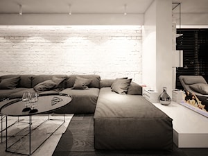 jazz house - Średni biały czarny salon, styl minimalistyczny - zdjęcie od Otwarte Studio Sztuka