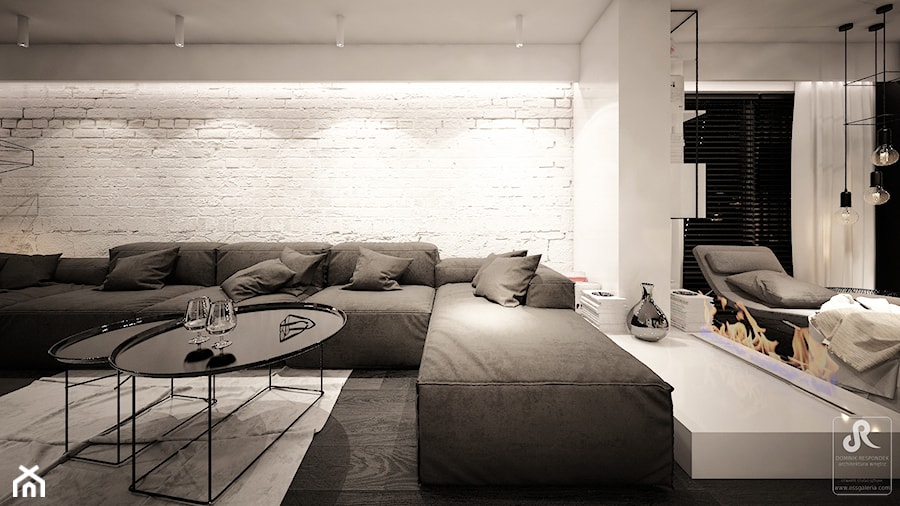 jazz house - Średni biały czarny salon, styl minimalistyczny - zdjęcie od Otwarte Studio Sztuka