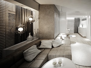 Lifting domu F - projekt wnetrza - Duży beżowy biały salon, styl nowoczesny - zdjęcie od Otwarte Studio Sztuka
