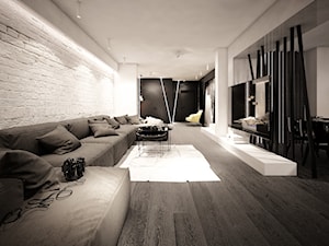 jazz house - Duży biały salon z jadalnią, styl nowoczesny - zdjęcie od Otwarte Studio Sztuka