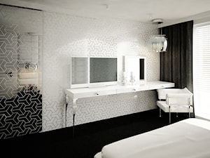Dom B - projekt wnetrza - Duża biała z panelami tapicerowanymi sypialnia, styl glamour - zdjęcie od Otwarte Studio Sztuka