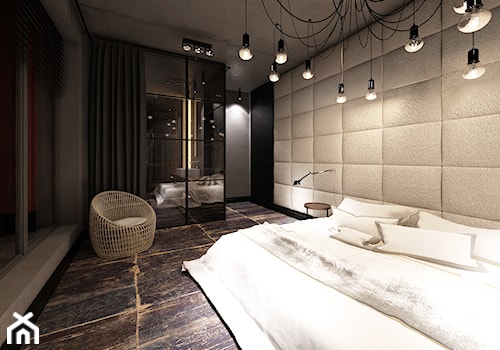 DRAFT WOOD - Duża beżowa sypialnia, styl industrialny - zdjęcie od Otwarte Studio Sztuka
