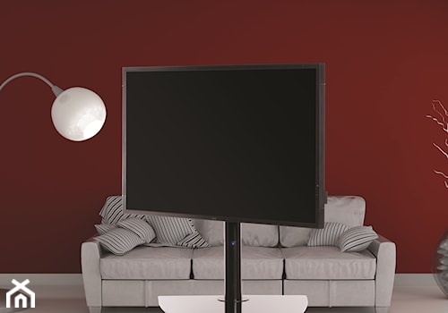 Salon z czerwoną ścianą i telewizorem - zdjęcie od Sabaj System