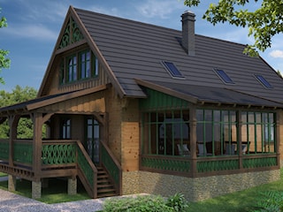 Projekt wiejskiego domu z bali drewnianych "BOROWINA 5"