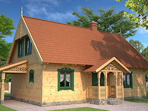 Projekt  mazurskiego domu drewnianego -z bali drewnianych "Borowina "