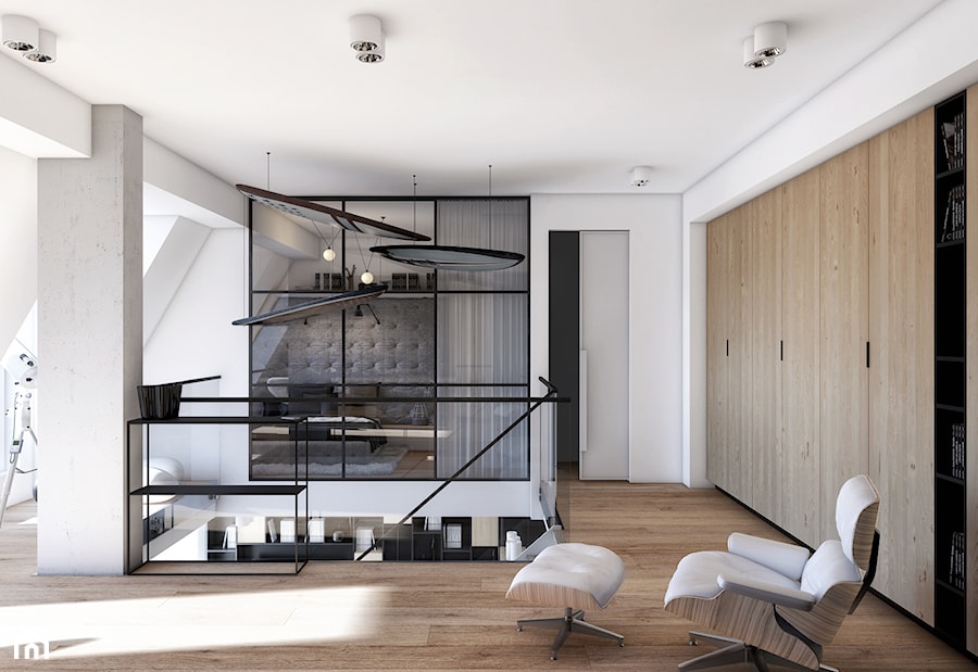 SK_ANTRESOLA - Duża otwarta garderoba przy sypialni na poddaszu, styl industrialny - zdjęcie od Cutout Architects