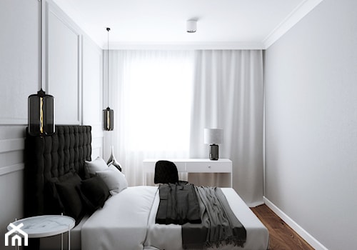 LOG - Średnia szara z biurkiem sypialnia, styl minimalistyczny - zdjęcie od Cutout Architects