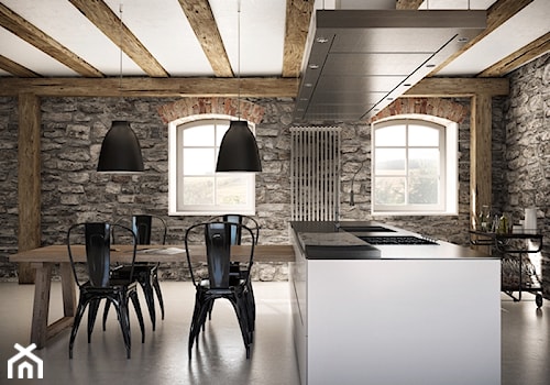 KU_GO - Średnia szara jadalnia w kuchni, styl rustykalny - zdjęcie od Cutout Architects