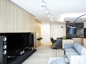 Średni biały brązowy salon z jadalnią, styl nowoczesny - zdjęcie od Cutout Architects