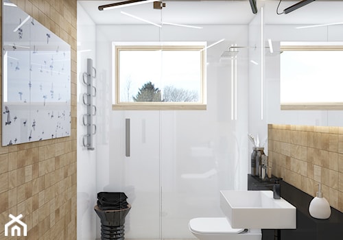 OPO - Mała na poddaszu łazienka z oknem, styl nowoczesny - zdjęcie od Cutout Architects