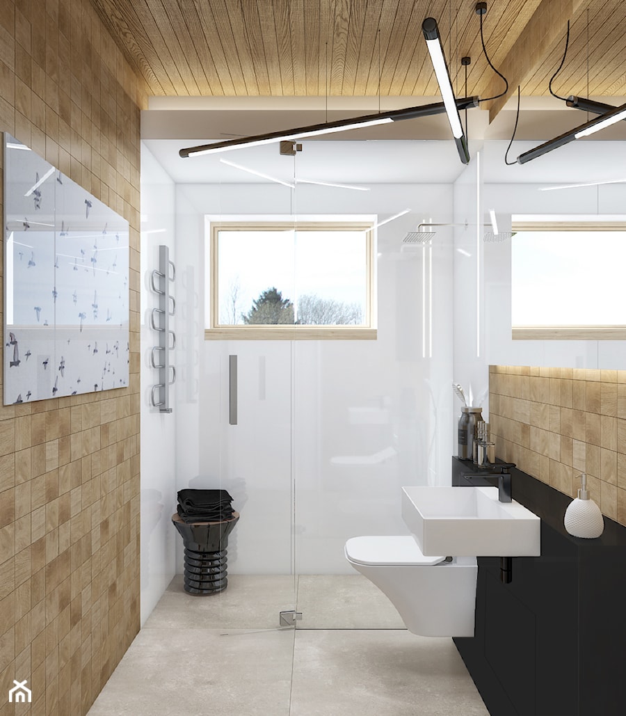 OPO - Mała na poddaszu łazienka z oknem, styl nowoczesny - zdjęcie od Cutout Architects