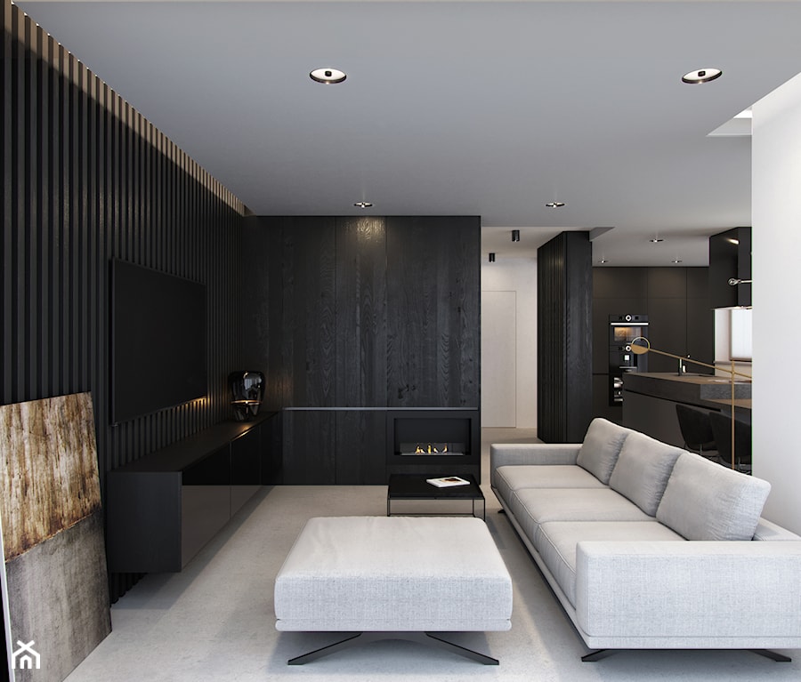 BA - Średni biały czarny salon z kuchnią z jadalnią, styl nowoczesny - zdjęcie od Cutout Architects