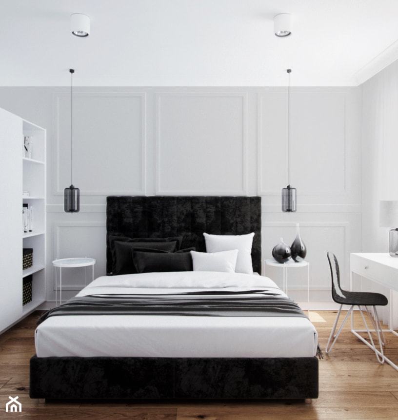 LOG - Średnia szara z biurkiem sypialnia, styl nowoczesny - zdjęcie od Cutout Architects