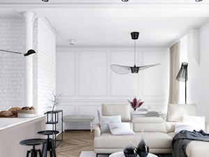 ZG - Biały salon z jadalnią, styl industrialny - zdjęcie od Cutout Architects