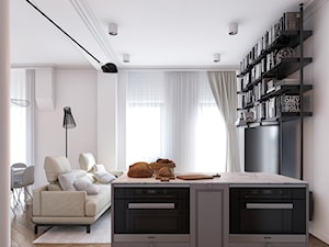 ZG - Średni beżowy biały salon z kuchnią z jadalnią z bibiloteczką, styl nowoczesny - zdjęcie od Cutout Architects
