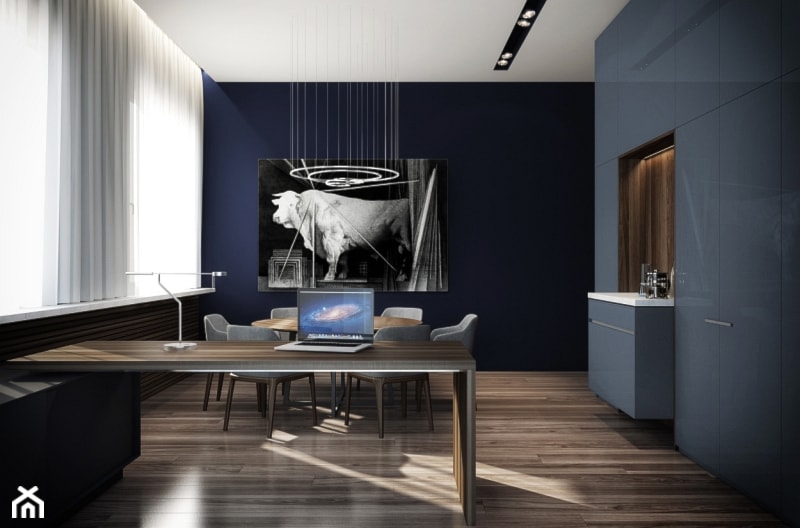 GAB_C - Średnie w osobnym pomieszczeniu niebieskie biuro, styl minimalistyczny - zdjęcie od Cutout Architects - Homebook