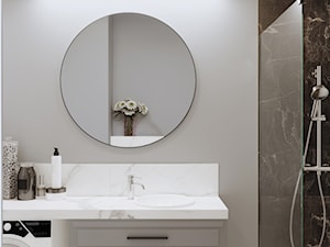 LOG - Średnia bez okna z pralką / suszarką z lustrem z marmurową podłogą łazienka, styl minimalistyczny - zdjęcie od Cutout Architects