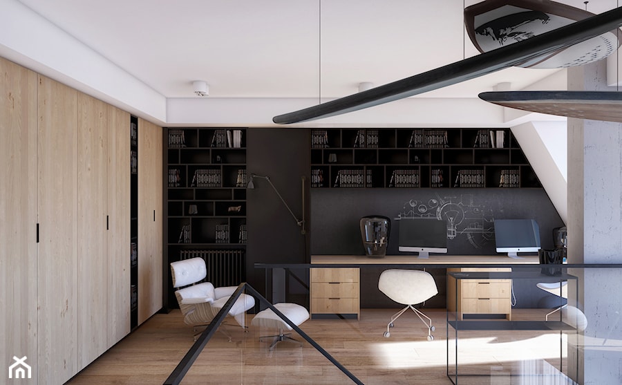 SK_ANTRESOLA - Duże w osobnym pomieszczeniu białe czarne biuro, styl nowoczesny - zdjęcie od Cutout Architects