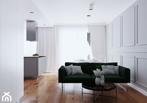 LOG - Mały szary salon z kuchnią z jadalnią, styl nowoczesny - zdjęcie od Cutout Architects