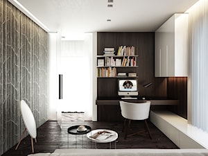 BS - Średnie z sofą z zabudowanym biurkiem brązowe biuro, styl nowoczesny - zdjęcie od Cutout Architects
