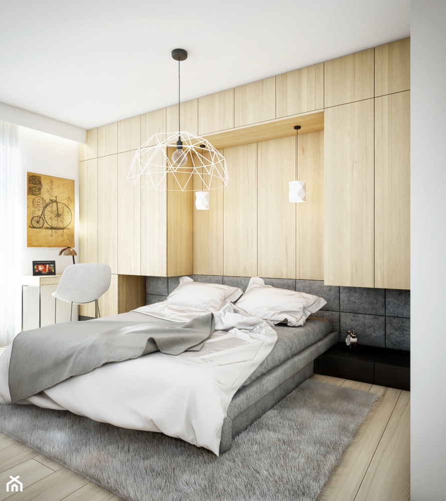 DMO - Średnia biała z biurkiem sypialnia, styl nowoczesny - zdjęcie od Cutout Architects