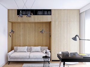 SKARB - Średnia szara z biurkiem sypialnia z balkonem / tarasem, styl skandynawski - zdjęcie od Cutout Architects