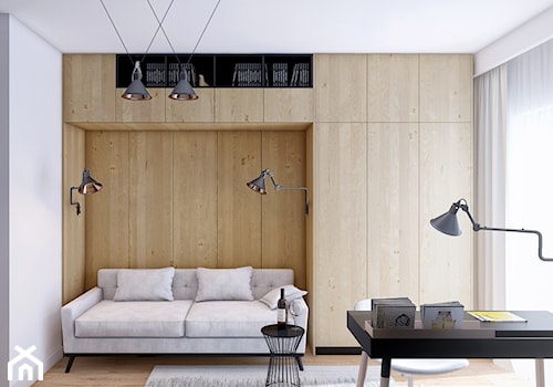 SKARB - Średnia szara z biurkiem sypialnia z balkonem / tarasem, styl skandynawski - zdjęcie od Cutout Architects