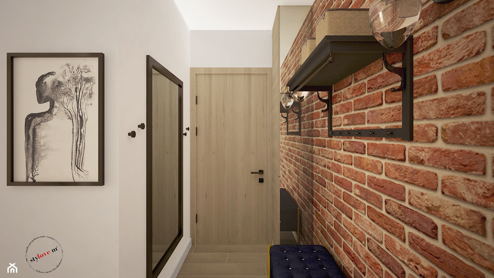 Mieszkanie z cegłą - Hol / przedpokój, styl industrialny - zdjęcie od STYLOVE M2 - Homebook