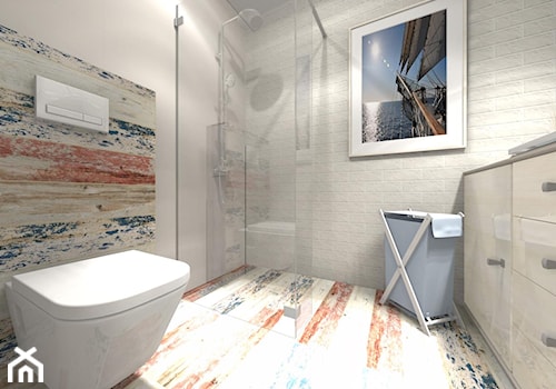 Mała łazienka w bloku styl marines - zdjęcie od BATHROOM DESIGN 3D, PROJEKTY ŁAZIENKEK, PROJEKTOWANIE WNĘTRZ