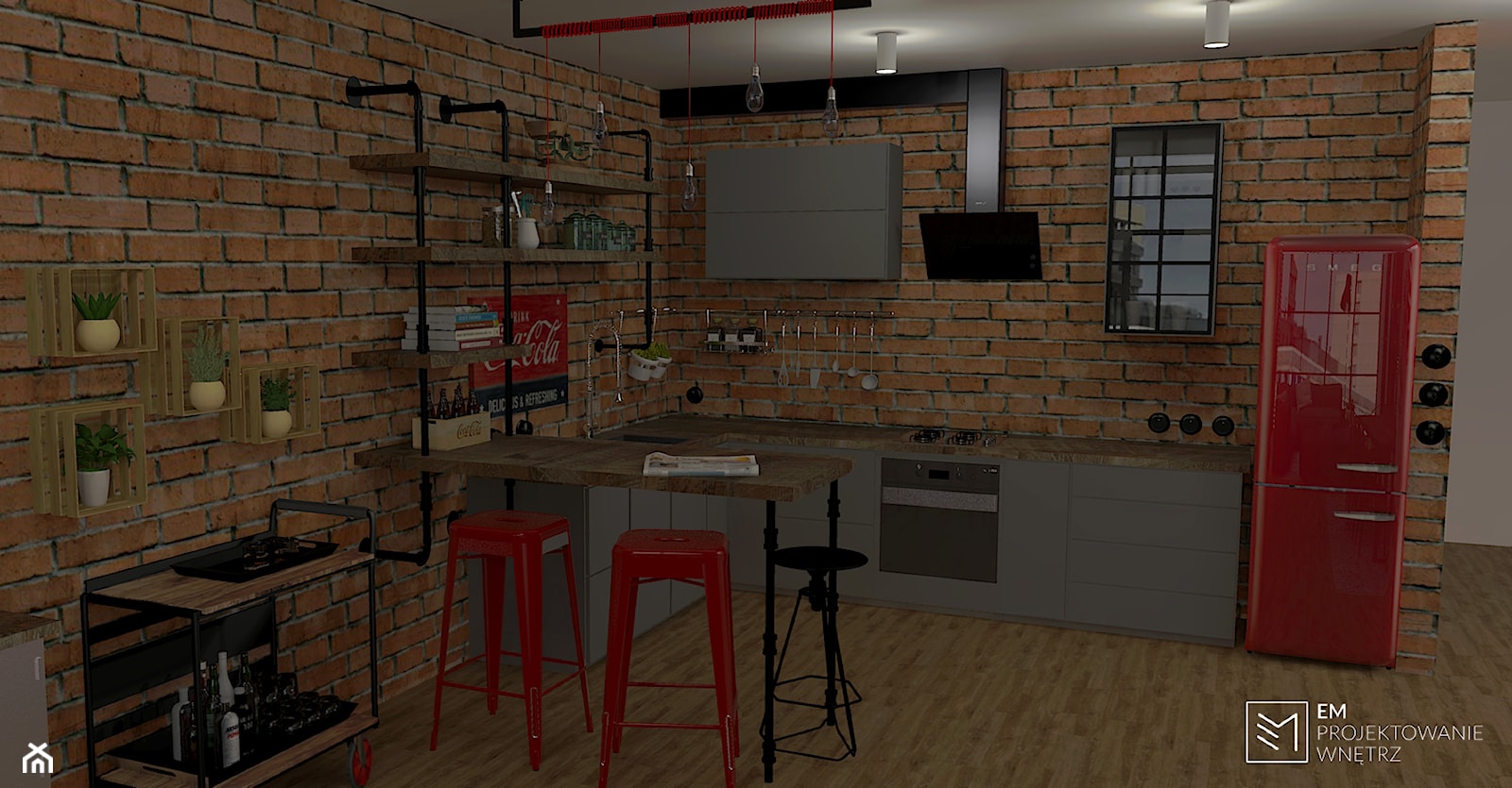 Salon z kuchnią w stylu industrialnym - zdjęcie od EM Projektowanie Wnętrz - Homebook