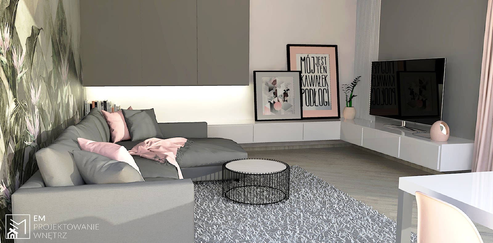 Salon z różowym akcentem - zdjęcie od EM Projektowanie Wnętrz - Homebook