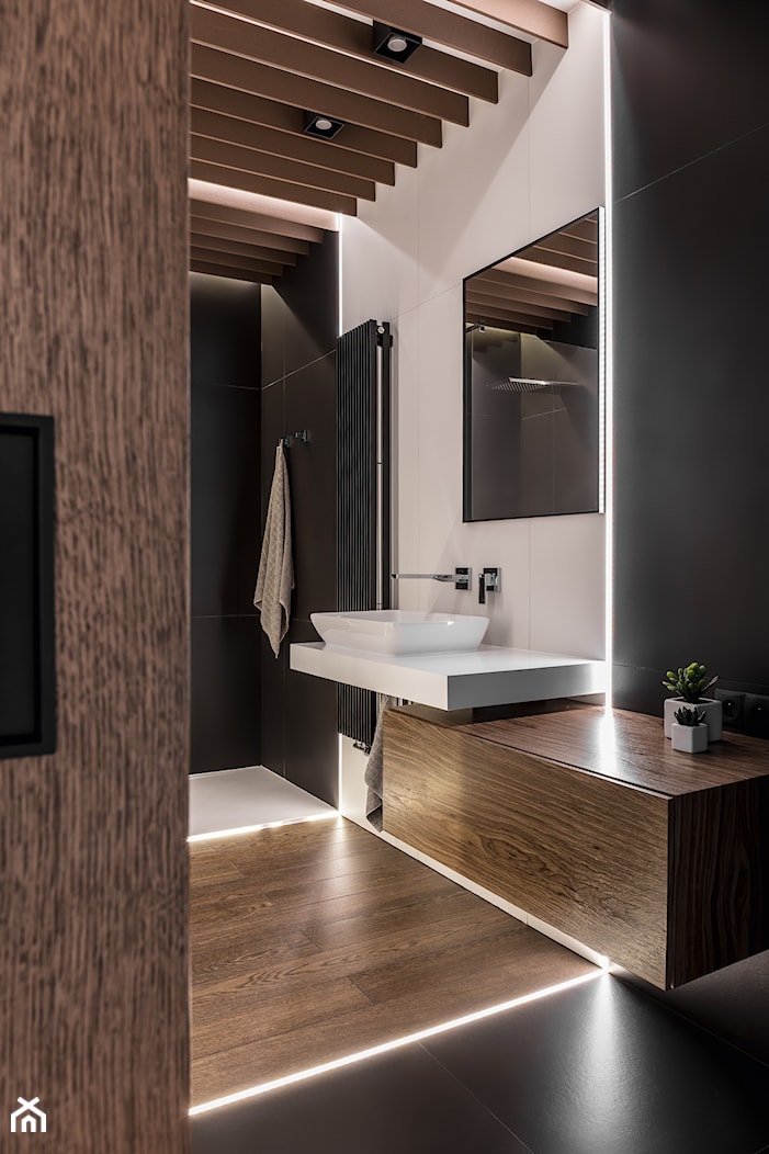 Mieszkanie dla mężczyzny - Średnia bez okna z lustrem łazienka, styl nowoczesny - zdjęcie od zonaarchitekci - Homebook